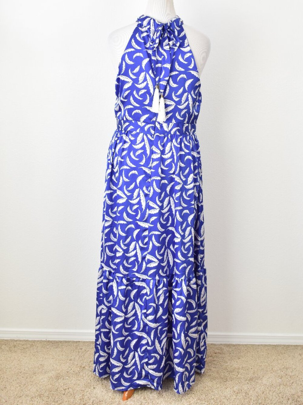 Tahari ASL Leaf Print Royal Blue Maxi Dress - 16 - Picture 8 of 11